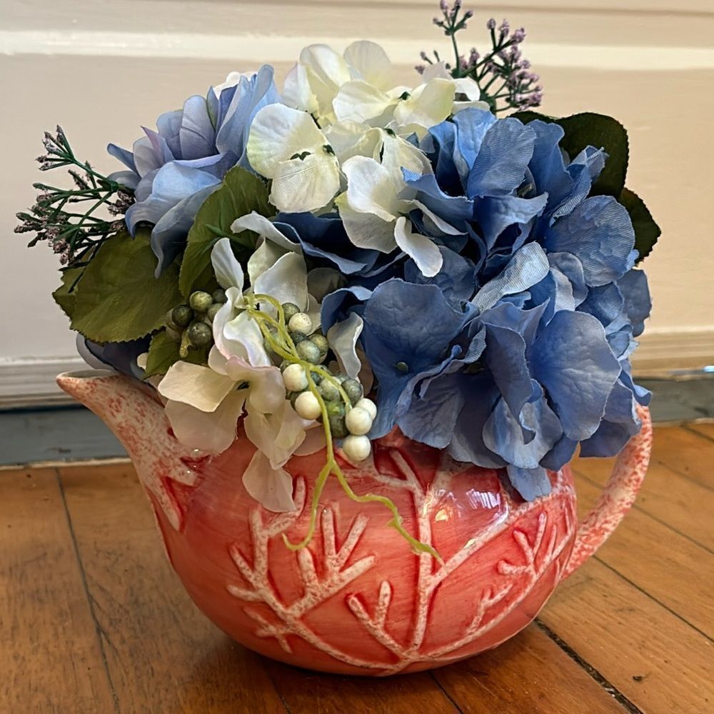 Blue and Orange Faux Floral Accents